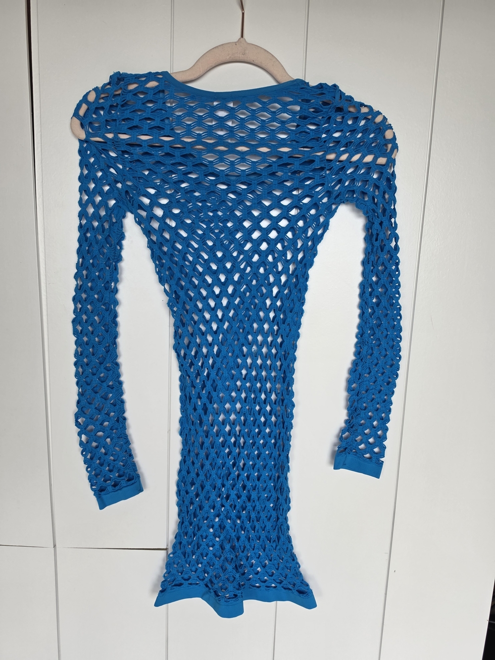 Blue Open-Knit Long Sleeve Dress